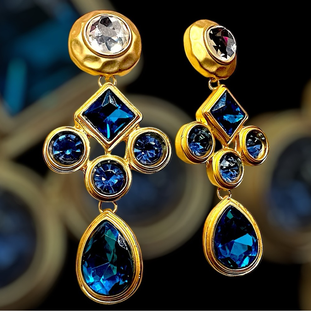 Elegant Gold and Blue Drop Earrings